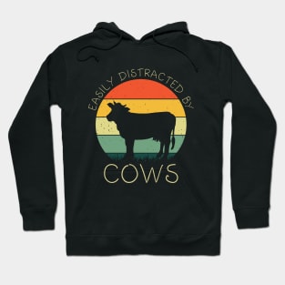 Retro Easily Distracted By Cows Shirt Funny Cows Lover Girls Hoodie